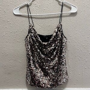 Thirty Thirty Sequin Drape Neck Tank Crop Top NWT